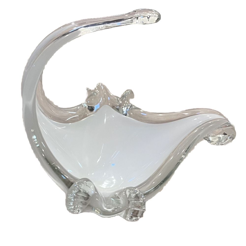 Murano Glass Mid‎ Century Ashtray White And Clear Eclectic EUC